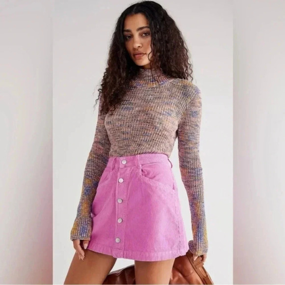 Free People Ray Corduroy Mini‎ Skirt Pink Size 8 New - Picture 4 of 12